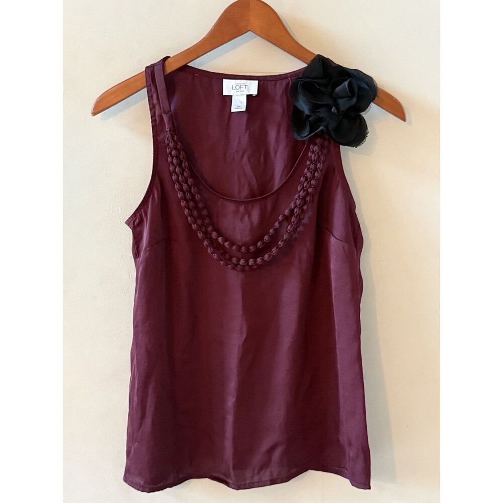 Ann Taylor Loft Women Petite Maroon Sleeveless Tank Top Flower Embellished Sz SP